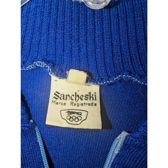 Vtg Sancheski Cycling Jersey Sz Small Blue 1/4 Zip Wool Hole at Shoulder Seam - Picture 12 of 13